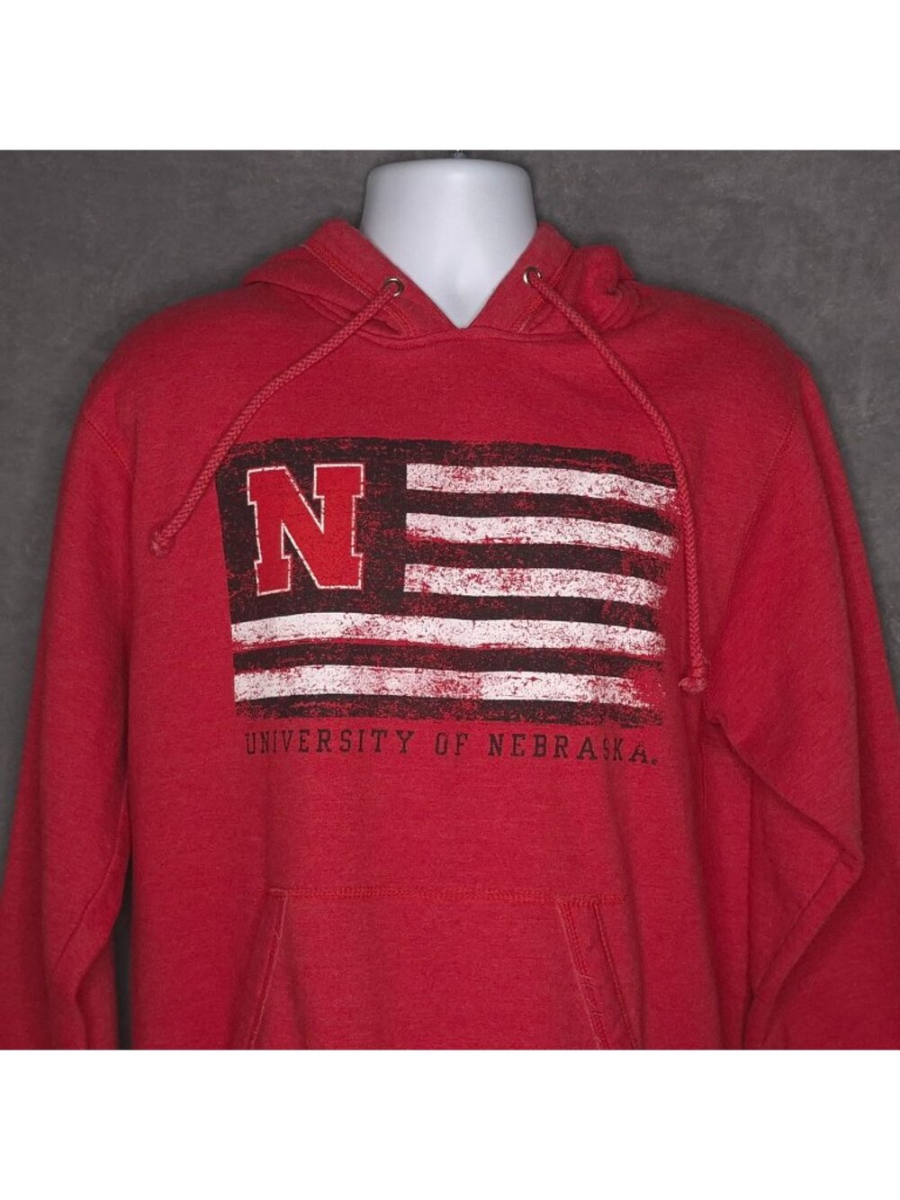 University Of Nebraska Mens Hoodie L Distressed Flag Long Sleeve Cornhuskers
